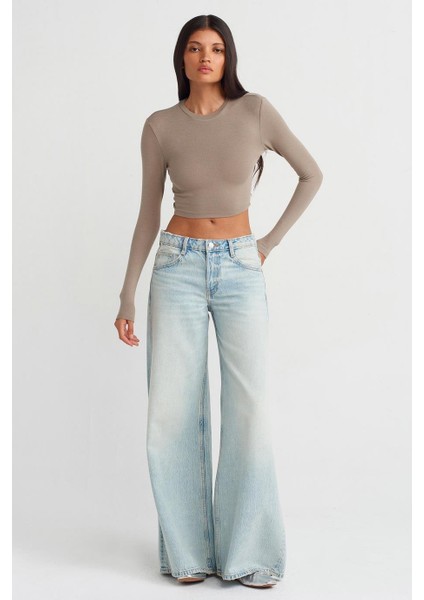 Uzun Kollu Vizon Kadın Crop 31236-2K5