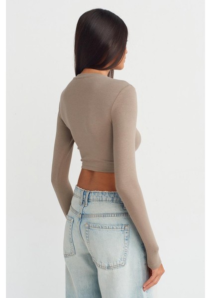 Uzun Kollu Vizon Kadın Crop 31236-2K5 fiyatları