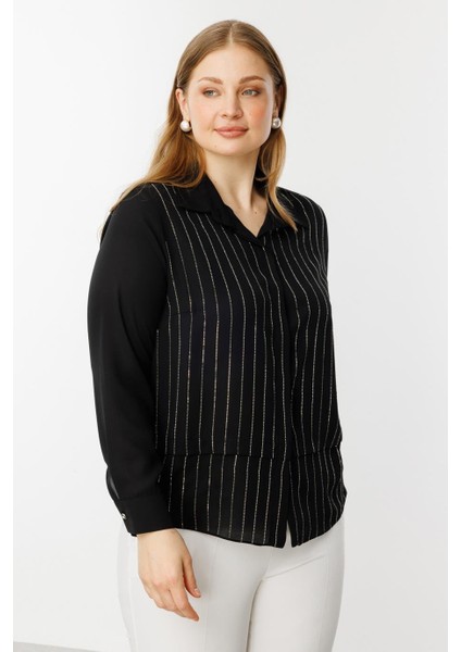 Taş Şeritli Büyük Beden Siyah Bluz 3984-2Y5 fiyatları