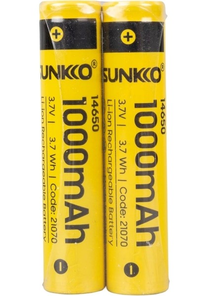 Sunkko 3.7 Volt 1000 Mah 14650 Şarj Edilebilir Pil (Tekli)