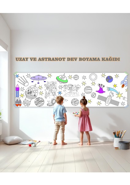 Uzay ve Astranot Temalı Dev Boyama Kağıdı 2,5 Metre Rulo Boyama Kağıdı Çocuk Anaokulu ve Kreşler için Aktivite Çocuk Eğitici Boyama