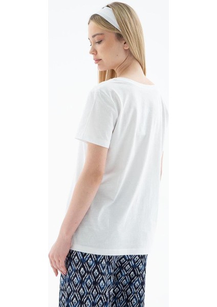 V Yaka Basıc Ekru Kadın T-Shirt 0321-2Y5 fırsatları