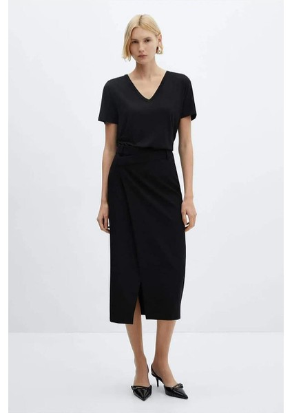 V Yaka Kısa Kollu Siyah Kadın Bluz 0021-2Y5 fiyatları