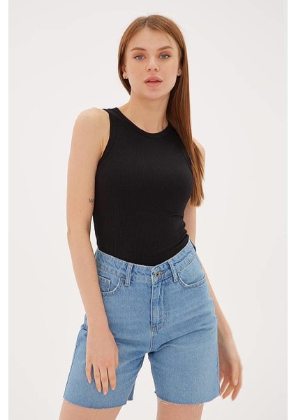 Kolsuz Sıfır Yaka Siyah Kadın Crop 0479-2Y5