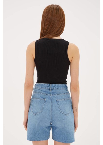 Kolsuz Sıfır Yaka Siyah Kadın Crop 0479-2Y5