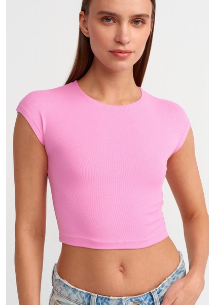 Kısa Kollu Pembe Kadın Crop 30528-2Y5 modelleri