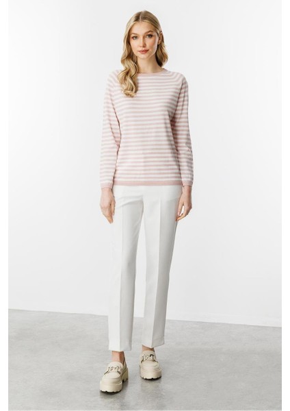 Sıfır Yaka Çizgili Pudra Ekru Kadın Bluz 20177-2Y5 fiyatları