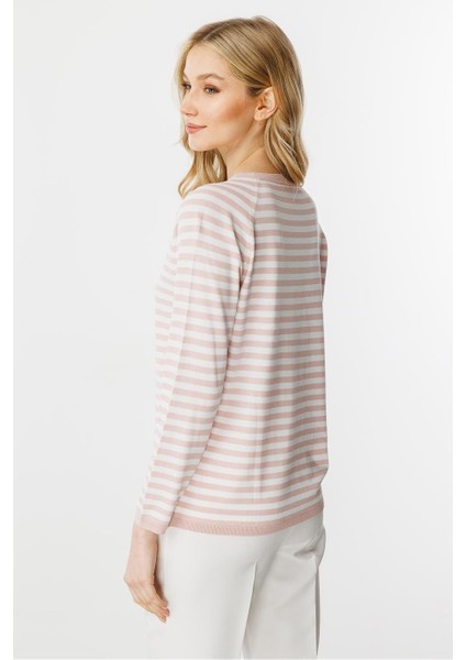 Sıfır Yaka Çizgili Pudra Ekru Kadın Bluz 20177-2Y5 indirimleri