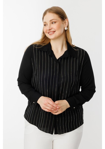 Taş Şeritli Büyük Beden Siyah Bluz 3984-2Y5 modelleri