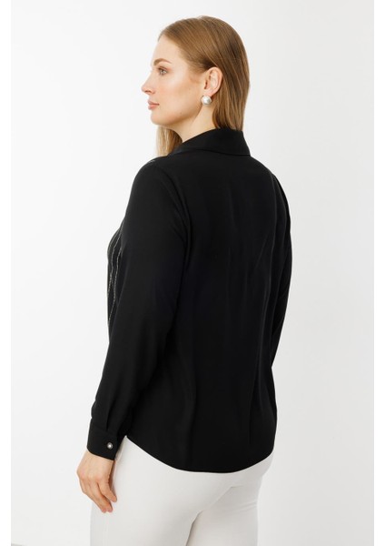 Taş Şeritli Büyük Beden Siyah Bluz 3984-2Y5 fırsatları