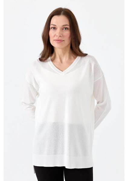 V Yaka Fitilli Ekru Kadın Bluz 20352-2Y5 fırsatları