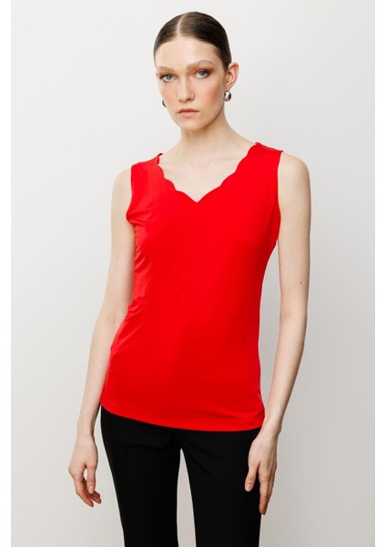 Dilim Yaka Basic Kırmızı Kadın Bluz 51315-2Y5