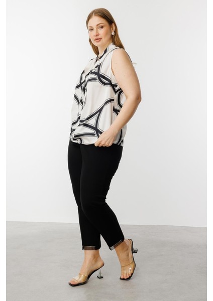 Desenli V Yaka Siyah Kadın Bluz 3564-2Y5 modelleri