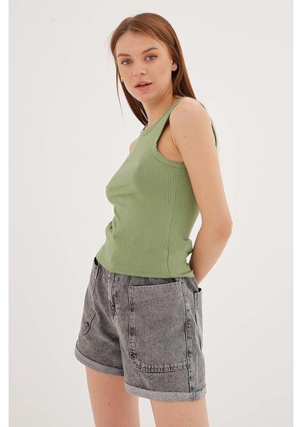 Kolsuz Sıfır Yaka Yeşil Kadın Crop 0479-2Y5 fırsatları