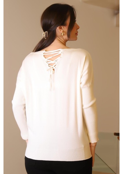 Taşlı Yıldız Baskılı Ekru Kadın Triko Kazak 602-2K5 fırsatları