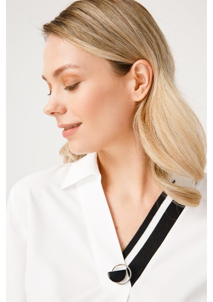 Gömlek Yaka Yarım Kollu Ekru Kadın Bluz 1025-2K5 fırsatları