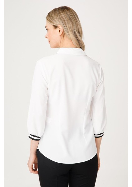 Gömlek Yaka Yarım Kollu Ekru Kadın Bluz 1025-2K5 indirimleri