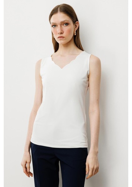 Dilim Yaka Basic Ekru Kadın Bluz 51315-2Y5