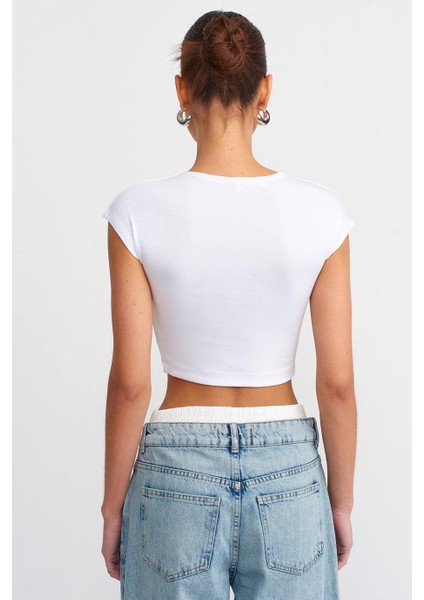 Kısa Kollu Beyaz Kadın Crop 30528-2Y5 fırsatları
