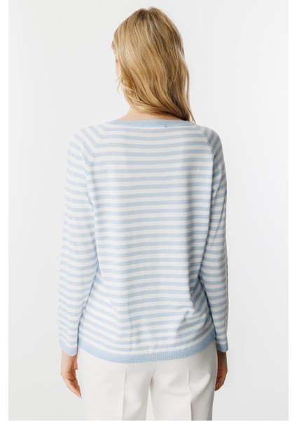 Sıfır Yaka Çizgili Mavi Ekru Kadın Bluz 20177-2Y5 indirimleri