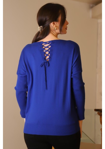 Taşlı Yıldız Baskılı Saks Kadın Triko Kazak 602-2K5 indirimleri