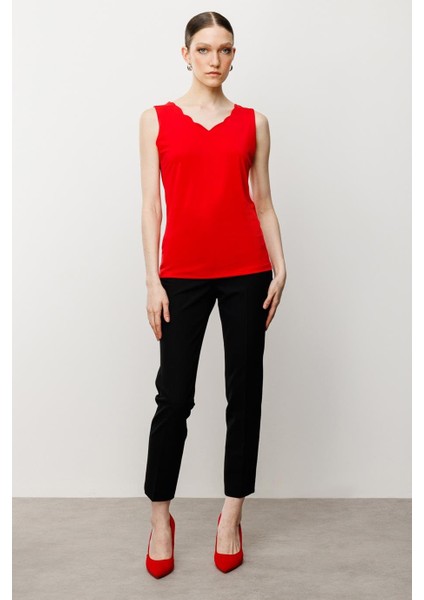 Dilim Yaka Basic Kırmızı Kadın Bluz 51315-2Y5 modelleri