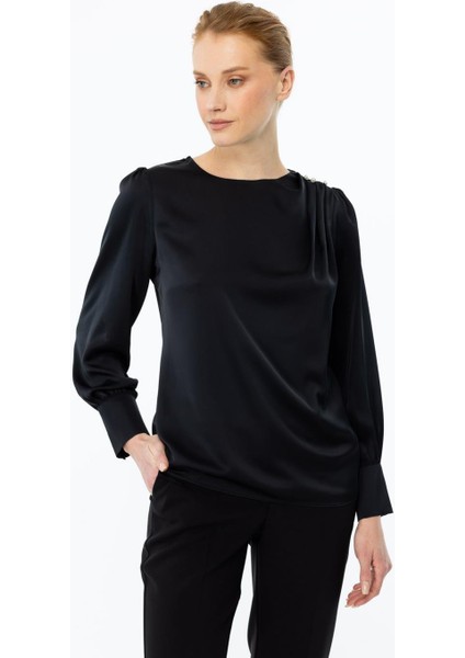 Omzu Incili Saten Siyah Kadın Bluz 2061-2K5 fiyatları
