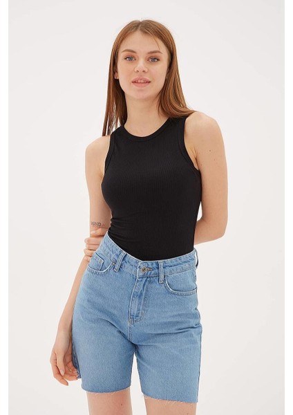 Kolsuz Sıfır Yaka Siyah Kadın Crop 0479-2Y5 fırsatları