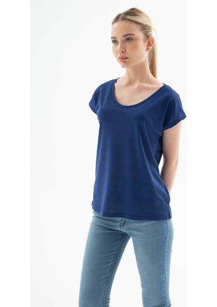 Sıfır Yaka Kısa Kollu Saks Kadın Bluz 0202-2Y5 fiyatları