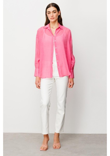 Astarsız Düğmeli Pembe Gömlek 3020-2Y5