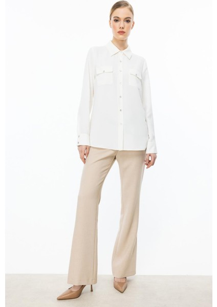 Çift Kapak Cepli Düğmeli Ekru Kadın Bluz 3026-2Y5 fırsatları