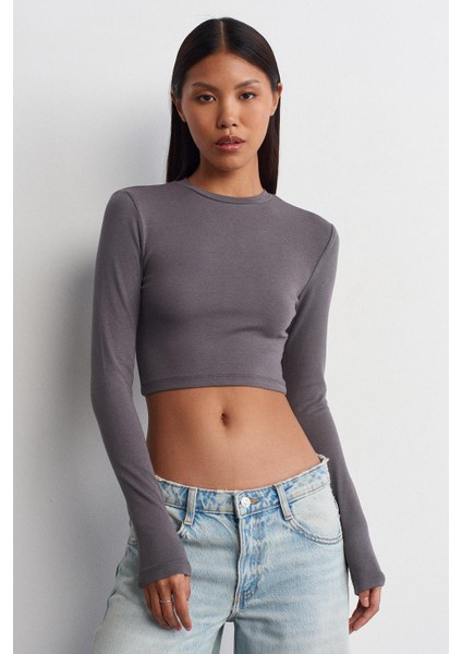 Uzun Kollu Füme Kadın Crop 31236-2K5