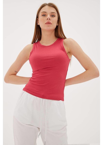 Kolsuz Sıfır Yaka Mercan Kadın Crop 0479-2Y5