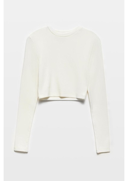 Uzun Kollu Ekru Kadın Crop 31236-2K5