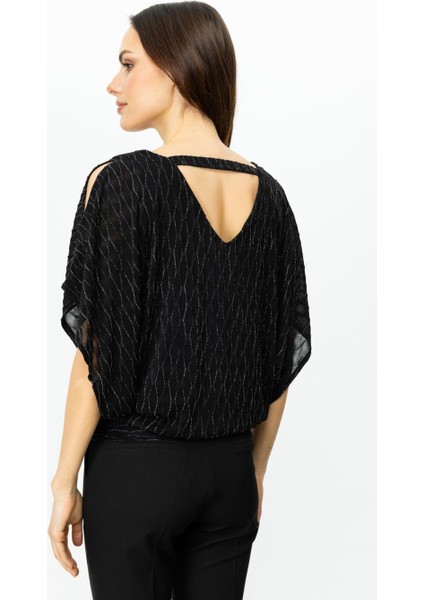 V Yaka Simli Kumaş Siyah Kadın Bluz 51344-2Y5 indirimleri