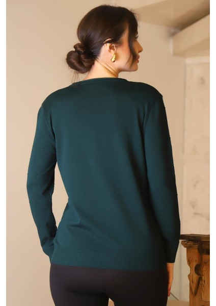 V Yaka Uzun Kollu Zümrüt Kadın Triko Kazak 5633-2K5 indirimleri