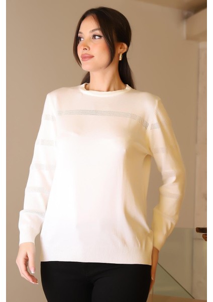 Bisiklet Yaka Ekru Kadın Triko Kazak 5631-2K5 fiyatları