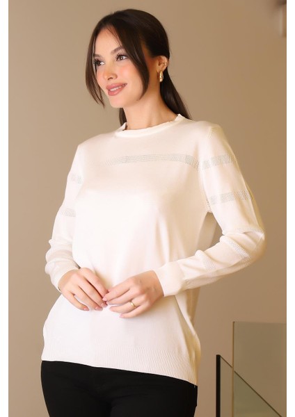 Bisiklet Yaka Ekru Kadın Triko Kazak 5631-2K5 modelleri