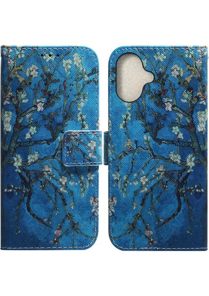 IPhone 16 Için Flip Case Artı Pu Deri Boyalı Manyetik Kapatma Kartı (Yurt Dışından)