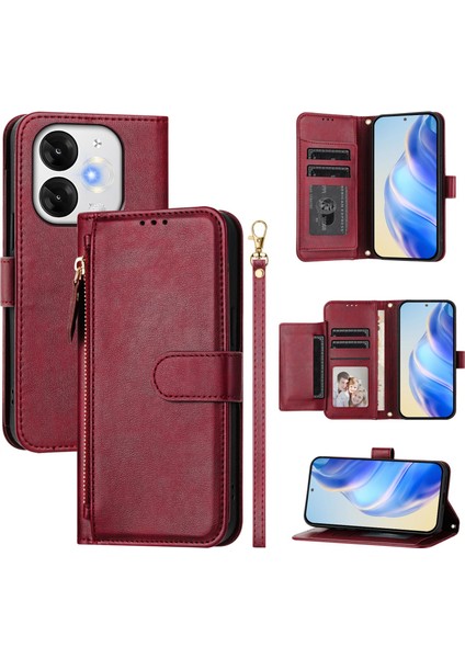 Itel A80 4g Için Flip Kılıf Koruma Yumuşak Pu Deri Fermuarlı Cüzdan Kılıfı Kart Tutucu ile (Yurt Dışından)