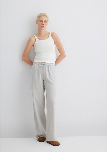 Keten Karışımlı Gri Pantolon 1010686-70074 modelleri