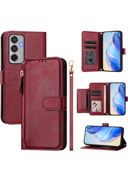 Samsung Galaxy M35 5g Için Flip Kılıf Koruma Yumuşak Pu Deri Fermuarlı Cüzdan Kılıfı Kart Tutucu ile (Yurt Dışından)