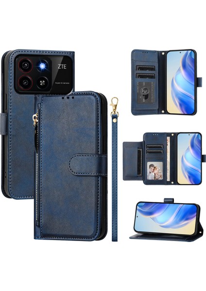 Zte Blade A35/A55 Için Flip Kılıf Koruma Yumuşak Pu Deri Fermuarlı Cüzdan Kılıfı Kart Tutucu ile (Yurt Dışından)