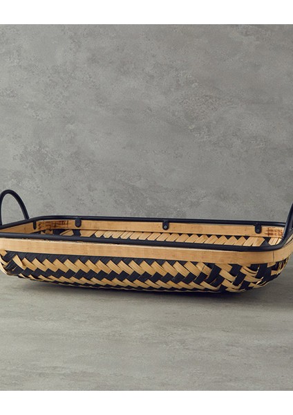 Bamboo Dekoratif Tepsi Natural-Siyah 53,5 x 33 x 15 cm