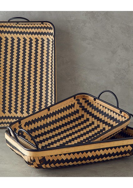 Bamboo Dekoratif Tepsi Natural-Siyah 53,5 x 33 x 15 cm fırsatları