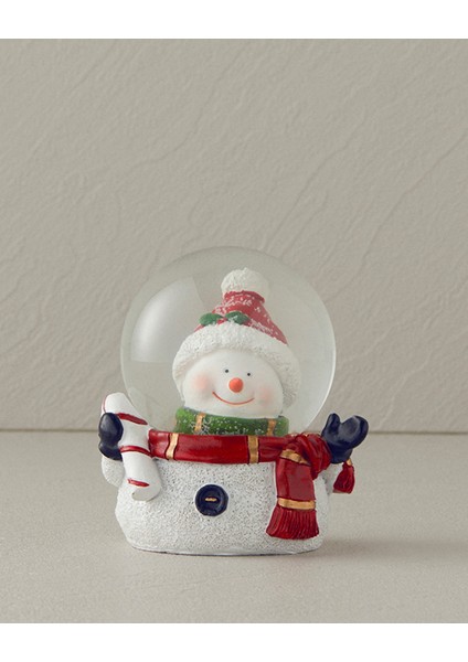 Yılbaşı Happy Snowman Kar Küresı 6,5x8,3x9 cm Beyaz