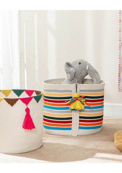 Çizgili Pamuk Sepet Örgü Oyuncak Sepeti 35 x 30 cm Multicolor fırsatları