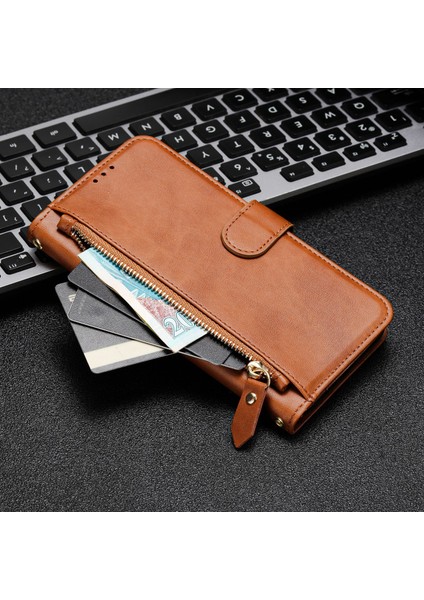 Oneplus 11 Için Flip Kılıf Koruma Yumuşak Pu Deri Fermuarlı Cüzdan Kılıfı Kart Tutucu ile (Yurt Dışından)