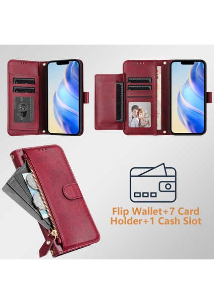 Oneplus 11 Için Flip Kılıf Koruma Yumuşak Pu Deri Fermuarlı Cüzdan Kılıfı Kart Tutucu ile (Yurt Dışından)