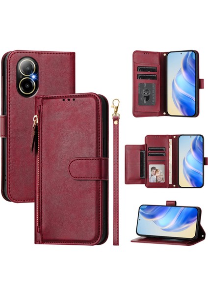 Realme C67 4g Için Flip Kılıf Koruma Yumuşak Pu Deri Fermuarlı Cüzdan Kılıfı Kart Tutucu ile (Yurt Dışından)